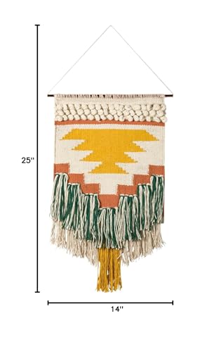 Primitives by Kathy Gypsy Hand Woven Wall Hanging, 14" x 25", Yellow/Green, 8541857714 - size: 25"L x 14"W