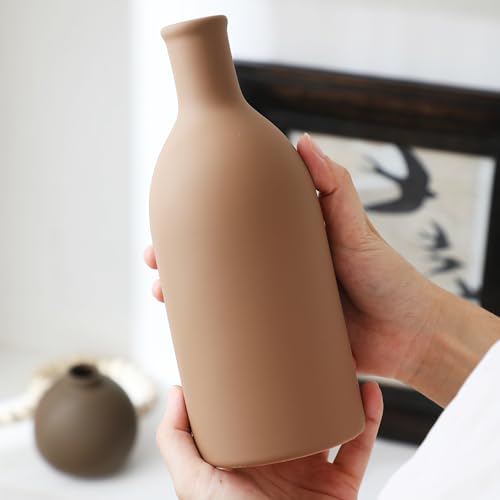 Ceramic Vase Set of 3, Vases Home Decor Rustic Farmhouse Decorative Vase Pottery Vases for Bouquet Pampas Grass Dried Fresh Flowers, Table Living Room Kitchen Bedroom Bathroom - Brown - color: 001-brown