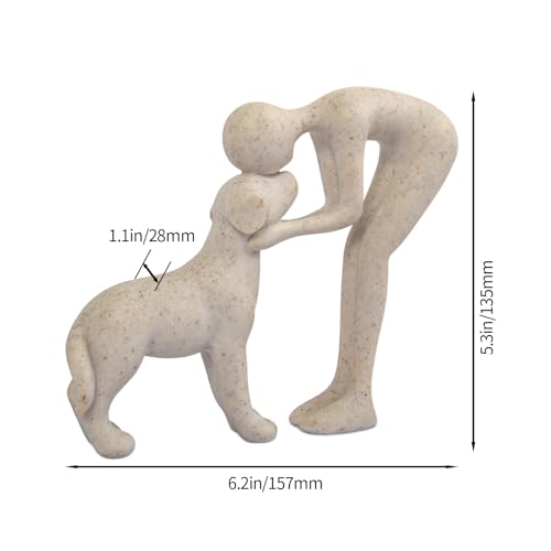 Abstract Resin Hand-Painted Sculpture of Person and Dog Bonding – Head-to-Head Intimate Figurine Decoration for Office、Living Room、Bedroom、Home， Memory Gifts for Pet Lovers (Sandstone) - color: Sandstone