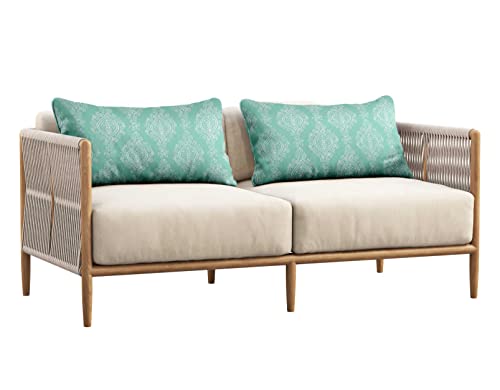 Indoor/Outdoor Polyester Fabric Lumbar Pillow Cover, All-Weather Waterproof Rectangular Cushion Case for Patio Furniture, 12 x 18 Set of 2 - Ogee-44 - color: Aquamarine, size: 18" x 12" (Pack of 2)