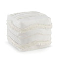 KB & Me Off White Ivory Canvas Boho Chic Tufted Pouf Cover Square Bohemian Fringe Minimalist Geometric Ottoman Storage Case Modern Foot Rest Floor Pillow Decorative Unstuffed Pouffe Cube