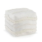 KB & Me Off White Ivory Canvas Boho Chic Tufted Pouf Cover Square Bohemian Fringe Minimalist Geometric Ottoman Storage Case Modern Foot Rest Floor Pillow Decorative Unstuffed Pouffe Cube