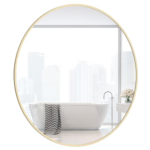 WallBeyond 24 inch Round Mirror Gold Circle Wall Mirror for Bathroom with Metal Framed, Round Wall Mirror for Wall Decor, Vanity, Entryway Living Room - color: Metal Gold, size: 24"L x 24"W