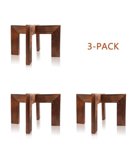 Gendral Forwepup 3 Pack wood Plant stand, Mid Century Modern Planter Stand Rattan Flower Pot Stand, Low Short Plant Stands Indoor - Boho Rustic Wooden Stool for Plant Pot Holder, Fit 5-15 Inch Pot - color: 3 Pack Wood Grain