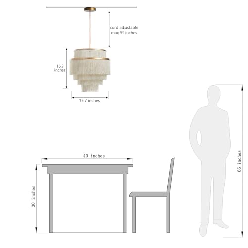 5-Tiered Boho Chandelier with Metal and Fringe,3 Lights Fringe Pendant Light Fixture,Tassle Chandelier for entryway,Dining Room,Baby Nursery,Gold and Light Beige - color: Light Yellow-Pendant