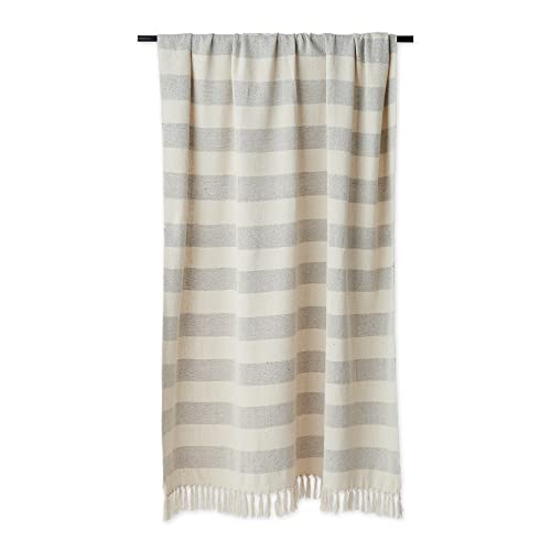 DII Rustic Farmhouse Cotton Cabana Striped Blanket Throw with Fringe, 50 x 60 - Cabana Striped Gray & Off-White - color: Gray & Off-white