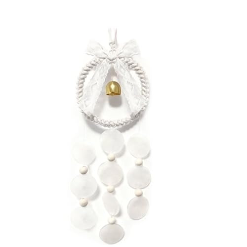 Macrame Dream Catcher Wall Hanging with Shell Wind Chime & Gold Bell - Handmade Boho Woven Ornament for Bedroom Living Room Nursery Christmas Home Decor - color: Shell
