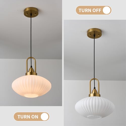 12 Inch Milk Glass Pendant Lights Vintage Chandelier Pendant Lighting Modern Mid Century Hanging Lights Adjustable Kitchen Island Light for Dining Room Bedroom Hallway - color: 12 Inch White