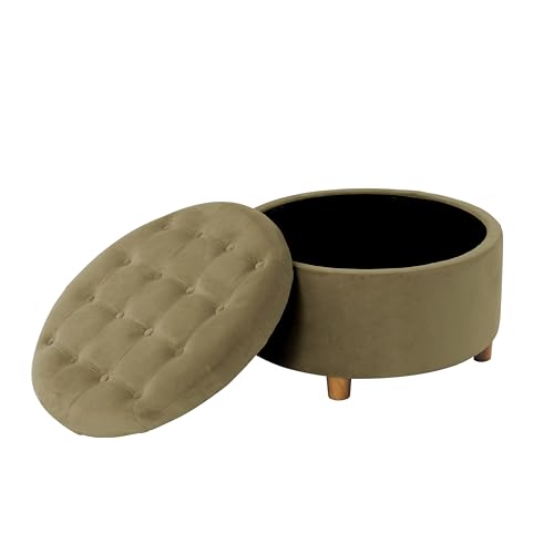 HomePop 28" Button Tufted Velvet Round Storage Ottoman - Light Sage Green Velvet - color: Light Sage Green Velvet