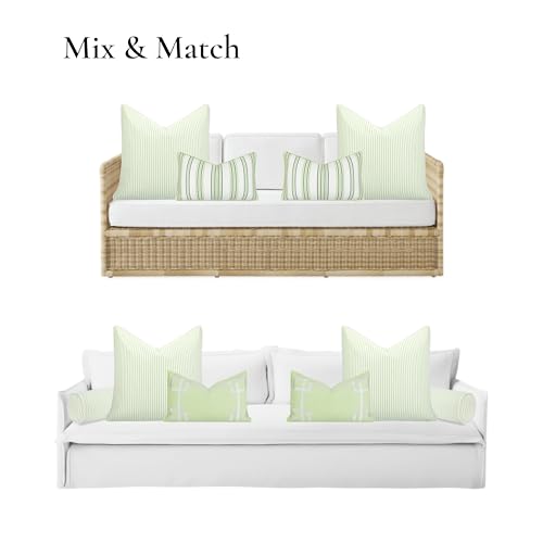 Hofdeco Premium Coastal Hampton Outdoor Performance Throw Pillow Cover Only, 22"x22" Water Repellent, UV and Fade Resistant for Backyard, Couch, Poolside, Grass Green Woven Coastline Stripes - color: Grass Green Coastline Stripes 22"x22"