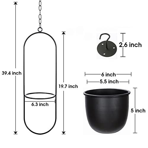 Shineloha 2 Pack Hanging Planters for Indoor Plants with 5.5" Pot + Ceiling Hook | Black Hanging Planter, Metal Plant Hanger, NO Plant incld - color: Black, size: Large