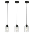 3 Pack Black Pendant Lights Kitchen Island, Modern Industrial Matte Black Hanging Light Fixtures, Adjustable Downrod Farmhouse Glass Pendant Lighting for Dining Room Bedroom Hallway Entryway - color: Black 3 Pack Stem Rod