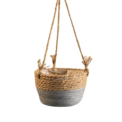 Ejoyous Hanging Planter Basket, Rustic Woven Flower Hangers for Indoor and Outdoor Plants Boho Style Hanging Straw Basket for Porches and Patio Decor (1pcs) - color: #3-3, size: 1pcs