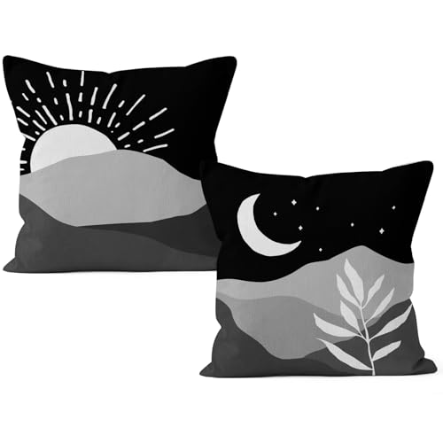 HIWX Boho Pillow Covers, Boho Sun Moon Mountains Decorative Pillowcase Throw Pillow Cover 18x18,Boho Throw Pillows,Boho Sun Desert for Sofa Bed Room Home Bedroom Decor Set of 2 Pillow Case（Black2） - color: Black2-boho-set of 2