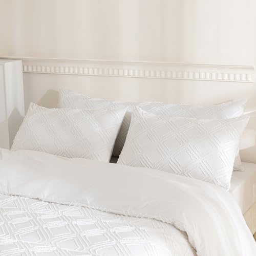 JELLYMONI Pillowcases Body Size White 1 Pack Boho Plaid Bed Pillow Covers 20x54in Polyester Envelope Pillow Shams Tufted Bohemian Jacquard Knit Textured (Pillows are not Included) - color: 04 - White - Grid, size: 54" x 20" (Pack of 1)