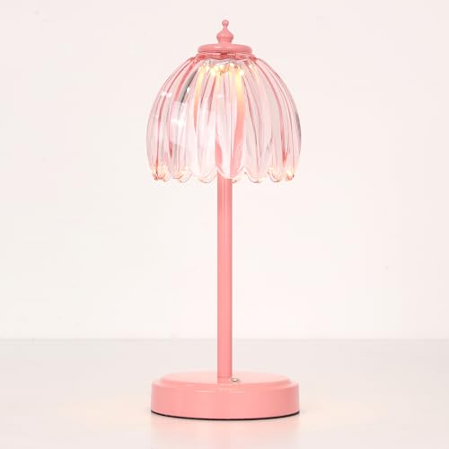 Shenmoyl Rechargeable Table Lamp with 5200mAh Battery & Touch Control - 3 Adjustable Color Temperatures, Cordless Dimmable Table Light for Bedroom, Office Desk, Nightstand (Clear Pink,Pink Base) - color: Pink, size: 1 Pack