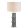 JONATHAN Y 26.5" Gray Ceramic Table Lamp for Living Room, Bedroom Nightstand, White Linen Drum Shade, Bamboo Design Modern Bedside Desk Lamp with LED Bulb Included (JYL3015B) - color: Gray