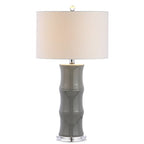 JONATHAN Y 26.5" Gray Ceramic Table Lamp for Living Room, Bedroom Nightstand, White Linen Drum Shade, Bamboo Design Modern Bedside Desk Lamp with LED Bulb Included (JYL3015B) - color: Gray