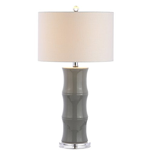 JONATHAN Y 26.5" Gray Ceramic Table Lamp for Living Room, Bedroom Nightstand, White Linen Drum Shade, Bamboo Design Modern Bedside Desk Lamp with LED Bulb Included (JYL3015B) - color: Gray