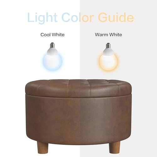 HomePop 28" Button Round Storage Ottoman - Brown Faux Leather - color: Brown Faux Leather