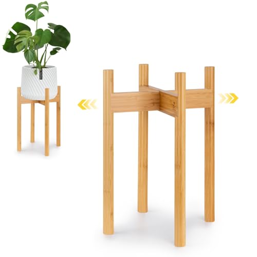 Fox & Fern Adjustable Tall Plant Stand Indoor — 8 to 12 Inch Mid Century Bamboo Plant Stand with Adjustable Width - Plug In Design - Easy to Assemble - Two Heights - For 8, 9, 10, 11 & 12 In Pots - color: Bamboo, size: 8 - 12 Inch - Adjustable