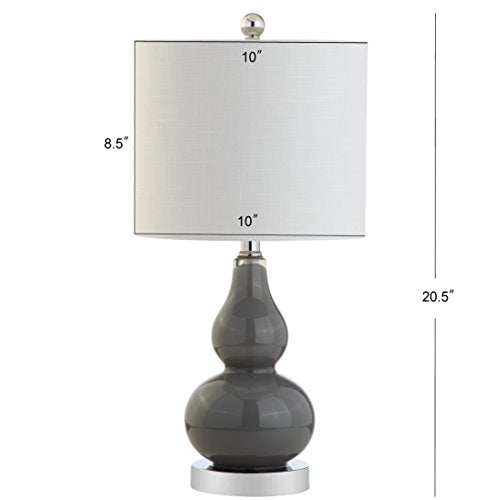 JONATHAN Y 20.5" Gray Glass Table Lamp, Modern Gourd Bedside Nightstand Lamp for Bedroom, Living Room, White Linen Shade, LED Bulb Included JYL1028A - color: Gray, size: Single