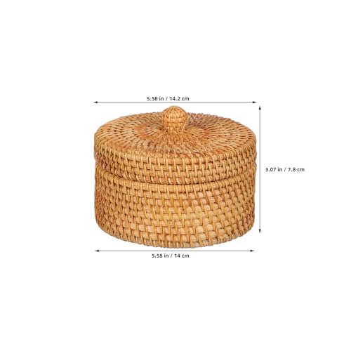ARTIBETTER Vintage Rattan Storage Box with Lid Small Woven Basket for Snacks Sundries Desktop Decor 5.59X5.51X3.07In Compact Storage Solution