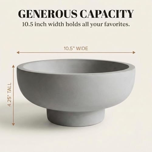 OAKOA Concrete Fruit Bowl for Kitchen Counter - Large Decorative Bowls for Home Decor - Modern Key Bowl for Entryway Table - Footed Pedestal Bowl for Keys - color: Gray