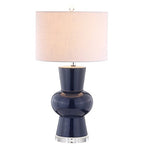 JONATHAN Y 28.5" Navy Ceramic Table Lamp for Living Room Bedroom Nightstand, Modern Hourglass LED Bedside Lamp with Crystal Base and Linen Shade (JYL4027B) - color: Navy