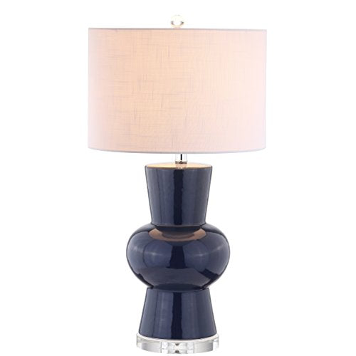 JONATHAN Y 28.5" Navy Ceramic Table Lamp for Living Room Bedroom Nightstand, Modern Hourglass LED Bedside Lamp with Crystal Base and Linen Shade (JYL4027B) - color: Navy