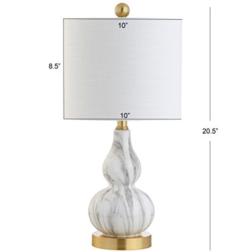 JONATHAN Y 20.5" Black/White Glass Table Lamp, Modern Gourd Bedside Nightstand Lamp for Bedroom, Living Room, White Linen Shade, LED Bulb Included (JYL1028D) - color: Black / White, size: Single