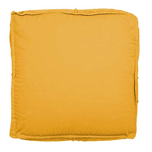 Creative Co-Op Goldenrod Square Cotton Velvet Pouf - color: Goldenrod