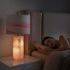 Scenekoy 23" Alabaster Table Lamp Set of 2 with Night Light for Bedroom Living Room, Rotary Switch, Pink Modern Table Lamp with Linen Shade, Nightstand Lamps for Room Bedside Office (Bulb Included) - color: Pink