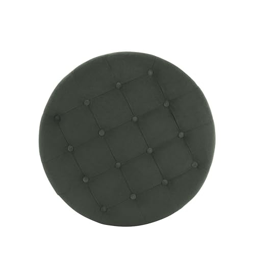 HomePop Home Decor | Large Button Tufted Velvet Round Storage Ottoman | Ottoman with Storage for Living Room & Bedroom, Loden Green Velvet, 28" - color: Loden Green Velvet