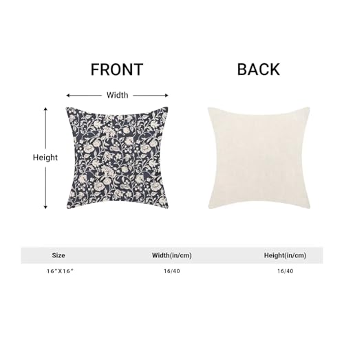 Floral Throw Pillow Covers 16x16 Set of 2, Flower Print Linen Decorative Pillow Covers Neutral Vintage Decoration Outdoor Cushion Cover Navy Blue Floral Pillowcase for Sofa Couch Farmhouse - color: Print Navy Blue, size: 16" x 16" (Pack of 2)