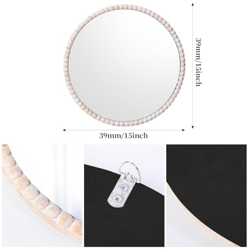15inch Small Round Boho Beaded Mirrors for Wall Decor, Cute Decorative Hanging Wooden Circle Nursery Mirror for Girl Room, Bedroom, Livingroom - color: Round