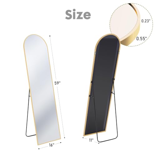 DUMOS 59"x16" Arched Full Length Floor Mirror, Full Body Standing Mirror with Aluminum Frame, Shatter-Proof Nano Glass for Modern Simple Home Decor, Hanging or Leaning, Gold - color: Gold-arched, size: 59"L x 16"W