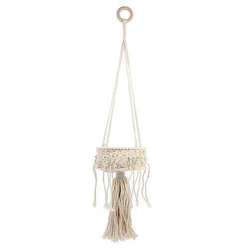 Toddmomy Bohemian Woven Storage Basket for Home Decor Round Cotton Rope Hanging Plant Container White Color Decorative Basket for Indoor Plants and Organizing