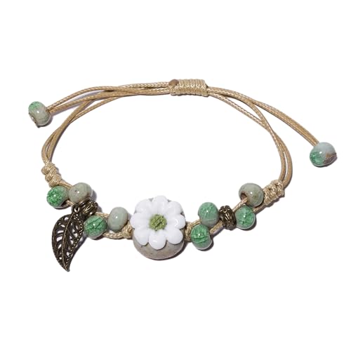 Handmade Green Boho Bracelets for Women, Bohemian Ceramic Beads Bracelets for Friends, Trendy Porcelain Stone Beaded Bracelets for Sisters - color: green