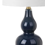 JONATHAN Y 20.5" Navy Glass Table Lamp, Modern Gourd Bedside Nightstand Lamp for Bedroom, Living Room, White Linen Shade, LED Bulb Included (JYL1028F) - color: Navy, size: Single