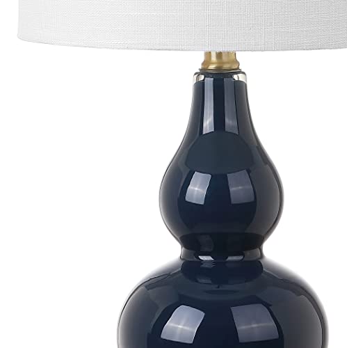 JONATHAN Y 20.5" Navy Glass Table Lamp, Modern Gourd Bedside Nightstand Lamp for Bedroom, Living Room, White Linen Shade, LED Bulb Included (JYL1028F) - color: Navy, size: Single