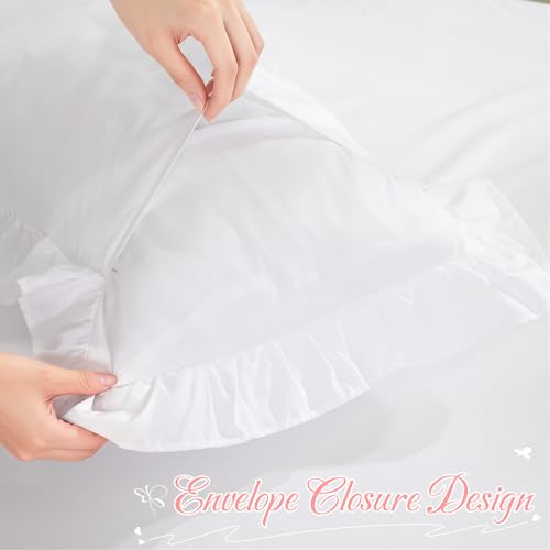 White Ruffle Lumbar Pillow Cover 12x20 Inch, Ruffled Cushion Case Covers for Couch Sofa Bed Living Room, Decorative Farmhouse Throw Pillow Cover, Pack of 1 - color: White, size: 20" x 12" (Pack of 1)