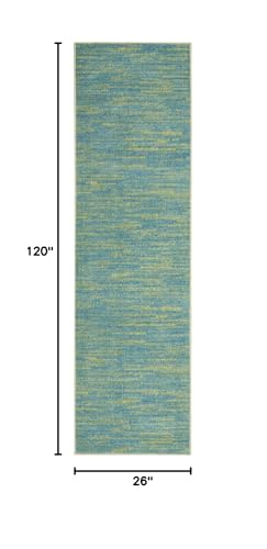Nourison Home Nourison Essentials Blue Green 2'2" x 10' Area Rug - Easy Clean, Non Shedding, Bed Room, Living Room, Dining Room, Kitchen (10' Runner) - color: Blue Green, size: 2'2" x 10' (Runner)