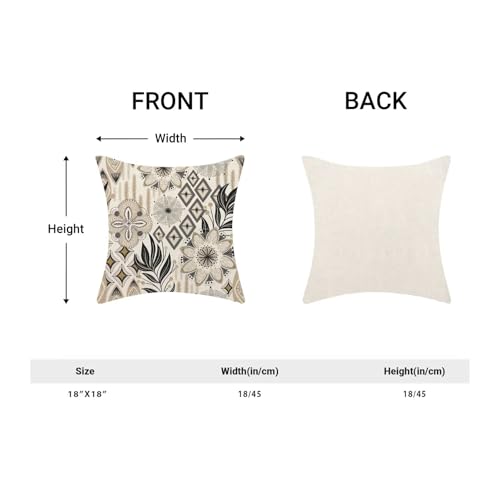 Boho Black Flower Pillow Covers 18x18 Set of 2, Khaki Floral Outdoor Decorative Botanical Flowers Tropical Leaves Throw Pillows Retro White Flower Couch Cushion Case for Chair Sofa Bedroom - color: Vc10, size: 18" x 18" (Pack of 2)