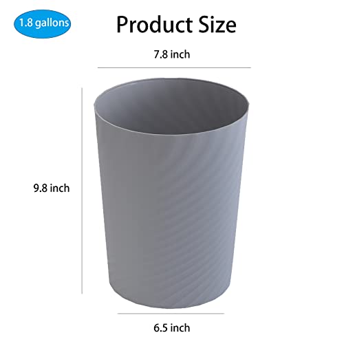UUJOLY Plastic Small Trash Can Wastebasket, Garbage Container Basket for Bathrooms, Laundry Room, Kitchens, Offices, Kids Rooms, Dorms, 1.8 Gallon, Grey, 3 Pack - color: Grey, size: 1.8 Gallon/3 Pack