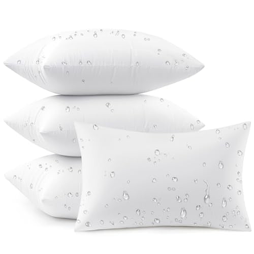 MIULEE Outdoor Pillow Inserts 12x20 Pack of 4 Waterproof Throw Pillow Inserts Decorative 100% Virgin Fibers Filling for Patio Sofa Couch - size: 12x20 Inch