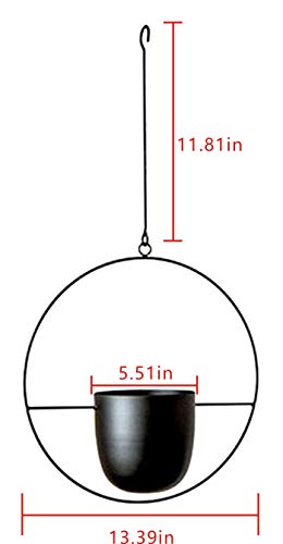 RISEON Boho Black Metal Plant Hanger,Metal Wall and Ceiling Hanging Planter, Modern Planter, Mid Century Flower Pot Plant Holder, Minimalist Planter for Indoor Outdoor Home Decor - color: Black, size: Round shape