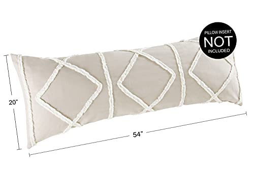 Bohemian Boho Chic Taupe Linen and Ivory Macrame Tufted Tassel Accent Decorative Couch Long Throw Zipper Body Pillow Cover Case 54x20 Solid Beige Tan Textured Minimalist Farmhouse Geometric Room Decor - color: Linen Fringe