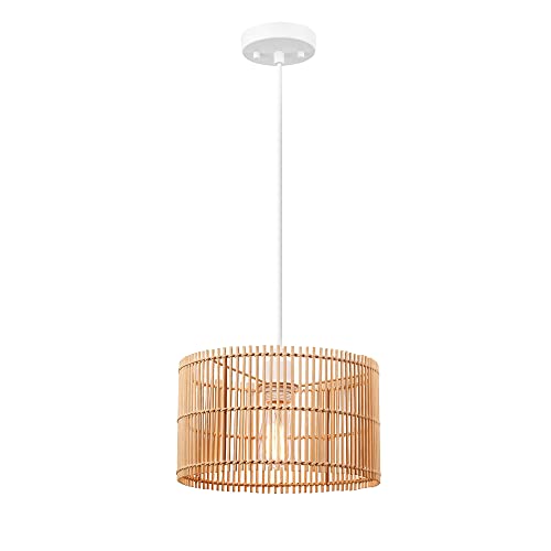 Globe Electric 65942 Tammi 1-Light Pendant Lighting, Natural Bamboo Shade, White Fabric Cord