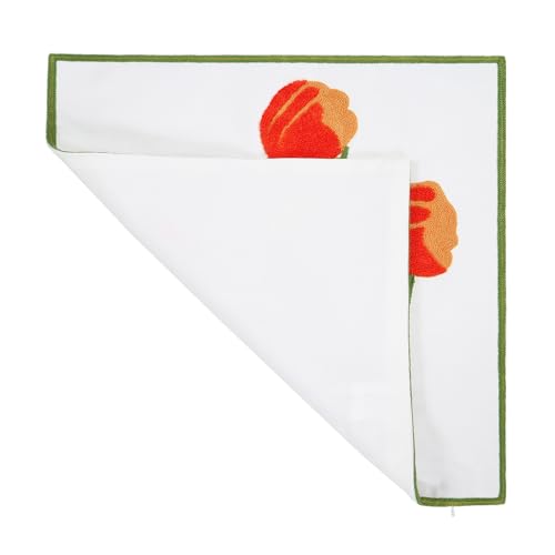 Embroidery Throw Pillow Cover 18x18 Home Decor Floor Pillow Cover for Couch Sofa Chair Best Gift 100% Cotton Floral Embroidered Cushion Cover Square Pillowcase 45x45cm Red Tulip, 1 Piece - color: Red Tulip